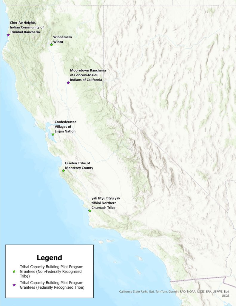 Map of the six Tribal Capacity Building Pilot Program grantees