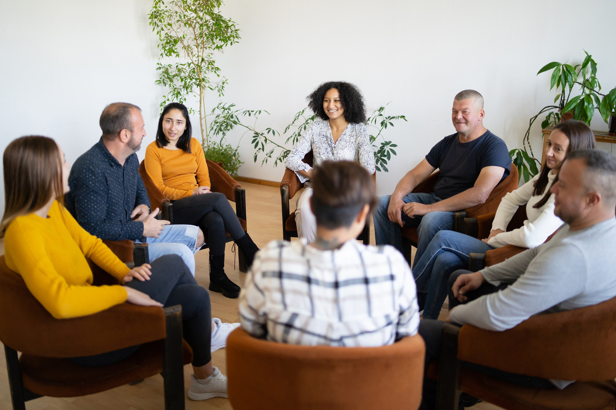 A therapy group having a discussion